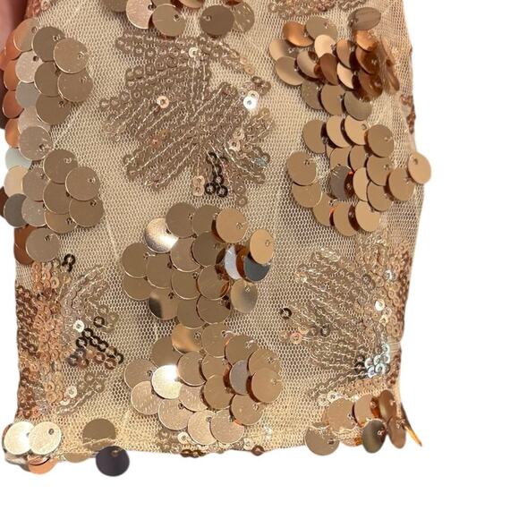 NWT Champagne, Rose Gold Sequin V-Neck Long Sleeve Mini Dress, Size 12 - Picture 8 of 10